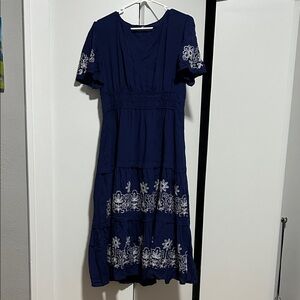 Amazon Essentials Dark Blue Dress with White Embroidery